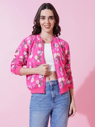 Image of 9 Impression Women's Printed Bomber Jackets | Full Zipper Regular Jacket | Casual Sweatshirt | Oversized Jackets for Women | Outdoor Office Wear Winter Jackets