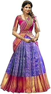 NAVKARMIT Women's Pure Pattu Silk Zari Weaving Lehenga Choli, Unstitched Lehenga Choli, Half Saree.