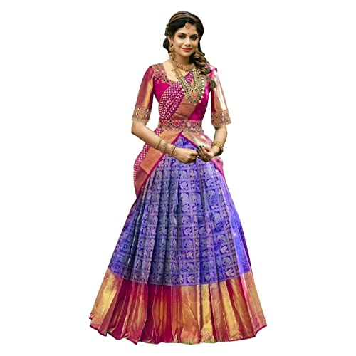 NAVKARMIT Women's Pure Pattu Silk Zari Weaving Lehenga Choli, Unstitched Lehenga Choli, Half Saree.