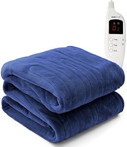 MONHOUSE Heated Throw - Electric Blanket - Digital Controller - Timer up to 9 hours, 9 Heat Settings, Auto Shutoff - Machine Washable - Single 130X160cm - FUR