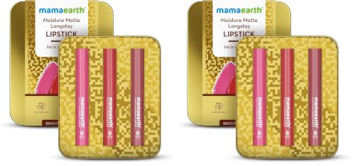 Image of Mamaearth Moisture Matte Long Stay Lipstick Minis Gift Set - Bright and Bold | 8 Hour Moisture Lock | Up to 12-Hour Long Stay | Smudge Proof | Travel-Friendly| Gifting For Valentine's Day, Birthday, Anniversary & Special Occasions | Rakhi Gift for Sister | Premium Gift Pack