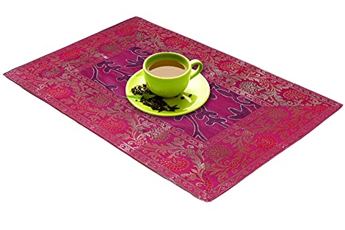 Image of Embroidery Home Decor Decorative Silk Dining Table Mats 6 Pieces Place Mats 45x30 Cm (Pink)