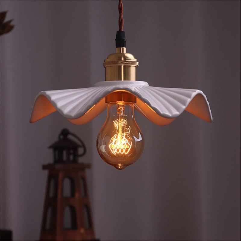 Luminaire suspendu céramique blanche style nordique moderne avec fil cuivre réglable