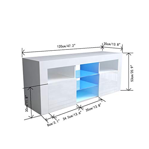 Okbop Entertainment Center Tv Stand With Lights For 55 50 65 Inch Tv, Mid Century Living Room Bedroom Tv Storage Cabinet Media Console With Shelves Drawers, Modern Wood Sofa Coffee Table (White) #TOP6