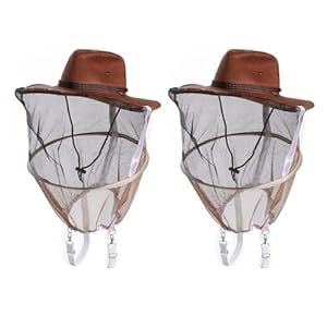 2 Pack Beekeeping Cowboy Hat, Beekeeping Hat with Veil Bee Veil Hat with Visibility Veil Professional Beekeeper Hat Beekeeping Protective Gear
