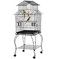 Yaheetech Large Bird Cage Triple Roof Top Rolling Parrot Cage Budgie Cage with Stand for Mid-Sized Parrots Cockatiel Parakeet Green Cheek Conure Caique Aviary Canary 140cm High