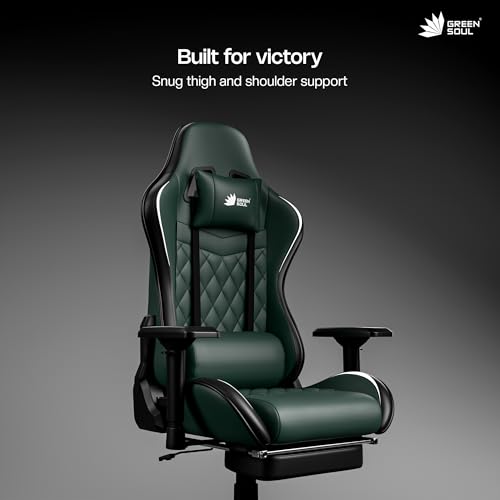 Image of Green Soul Ghost (2026 Edition) Gaming Chair, Premium PU Leatherette Upholstery with Diamond Stitching| 4D Armrest, Footrest, Sturdy Metal Base| 180 Back Recline (Army Green) | Installation Provided