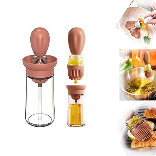 ZJJX 180ml Squeeze Oil Bottle Oil Dispenser with Silicone Brush 2 in 1 Glass Olive Oil Dispenser Bottle for Kitchen Cooking BBQ, Leak Proof Oil Bottle Dispenser (Red)