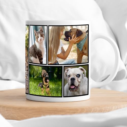 Custom Ceramic Photo Mug - Personalized Coffee Cup - Customize with Images, Text, Photos, Logos - Taza de café personalizadas - Color and Size Options (Pet Themed (5 Images))