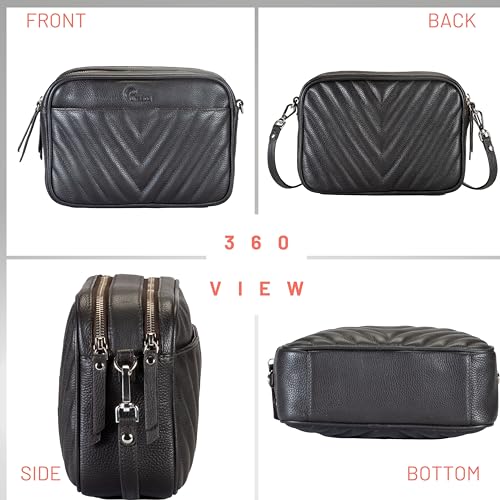 Genuine Leather Crossbody Bags for Women w/2 Zipper Compartments to Keep Essentials Organized M3