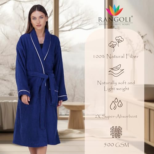 Image of Rangoli Sunshine 100% Cotton Bathrobes For Women, 500 GSM Free Size Bath Robe With Rope,Ultra-soft, Lightweight & Highly Absorbent Luxurious Bath Gown /Bath Robe