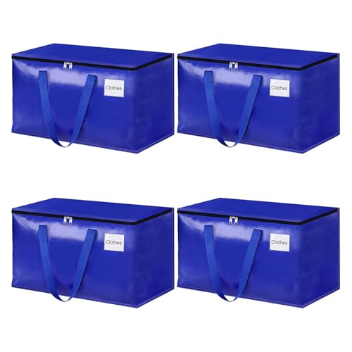 Spalivivre Cajas de mudanza alternativas 92L, 4 unidades, bolsas impermeables con cremallera, correas de mochila y asas, bolsas de almacenamiento plegables para mudanzas, ropa, viajes (azul)