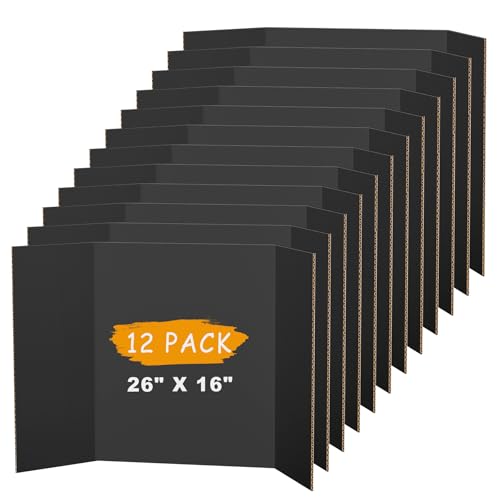 Image of AKONEGE 12Pcs Medium Trifold Poster Board, 26 inch x 16 inch Black Corrugated Cardboard Tri Fold Poster Boards for School Projects, Presentations, Science Fair, Photo Display, Art Exhibition