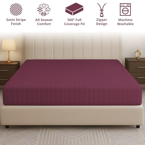 Image of Cloth Fusion Glace Cotton Mattress Cover Super King Size with Zipper (78x84 inches, Maroon)