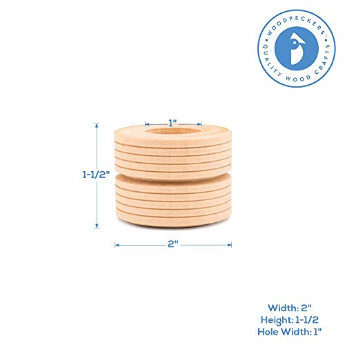 image for Mini Wooden Wheels, 1-1/2 Inch Thick Dual Treaded Wheel, 2 inch Diamet