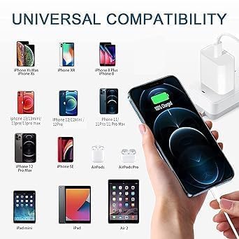Image of Original 20W Fast Charger with Type C to Cable Compatible with iPhone 14 Pro,14 Pro,13,13 Pro,13 Pro Max,12,12 Pro Max,11,11 Pro Max,X,8 Series(All I-Pads) (Pack of 1) (DEC50)
