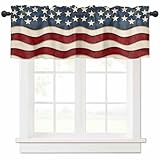 Pinroote Retro American Flag Valances Window Treatment Farmhouse Decor, White Star Red Blue US Flag Rod Pocket Valance Curtains for Living Room, Bedroom, Kitchen, 60' W x 18' L - 1 Panel