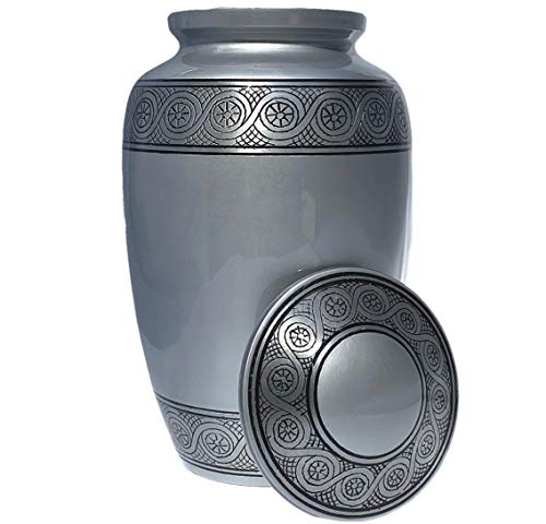 Eternal Harmony Cremation Urn for Human Ashes | Memorial Urn Carefully Handcrafted with Elegant Finishes to Honor and Remember Your Loved One | Adult Urn Large Size with Beautiful Velvet Bag (Silver)