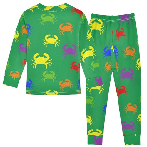 Pajama Sets Long Sleeve Colorful Crab Green Silhouettes Soft Comfy Sleepwear 2 Piece PJS 3-8T3