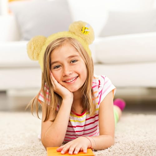 MUNSKT Bärenohren Haarreif Cosplay Stirnband Headband Gelbes Bärenohren Plüsch Hairhoop, Kopfschmuck Für Damen, Herren & Kinder, Haarschmuck Zu Halloween, Fasching & Karneval