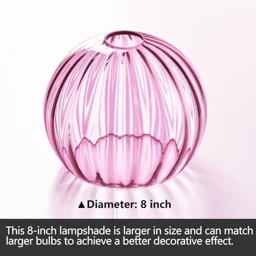 Image of Clear Glass Shade,Replacement Globe & Cover for Lighting Fixture, 8 inch Diameter, Replacement with 1.65 Inch Fitter for Wall Lamps Chandeliers or Ceiling Light (2, 8Inch - Pink Glass)