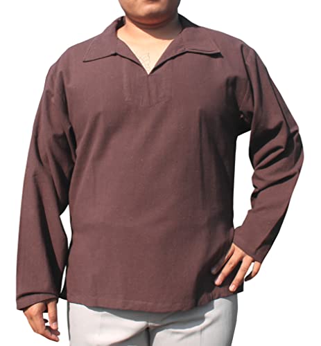 RaanPahMuang V-Neck Beach Shirt for Men 100% Cotton Harem Long Sleeve Big Collar