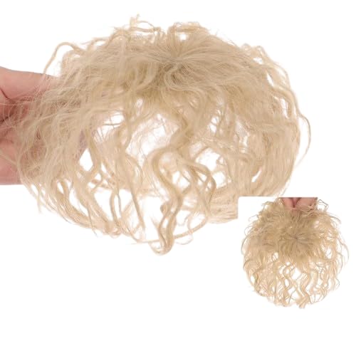Small Area Short Curly Human Hair Topper Fluffy Curly Hair Topper Clip in Hairpieces Top Topper Hair Replacement Wiglets Weavy Topper Hair Pieces for Women，Dirty Blonde