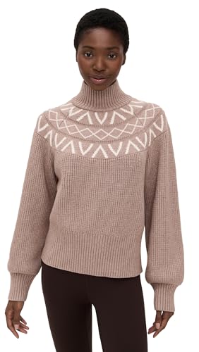 Varley Womens Marcie Fair Isle Yoke Knit Sweater Light Taupe Marl L