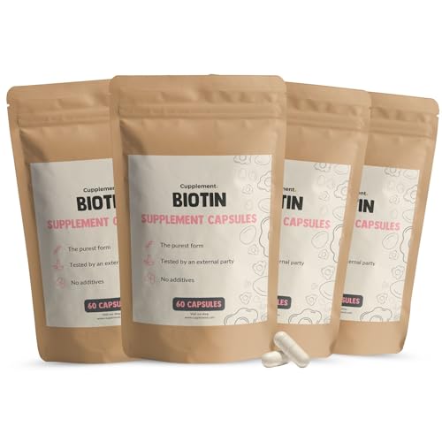 Cupplement 240 Gélules de Biotine – 3+1 Sachet Offert – 10000 mcg par Gélule – Super-aliment – Complément – Poudre – 5 mg – 10000 – Comprimés – Biotine – Biotin – Bioteen – Chiens & Chevaux