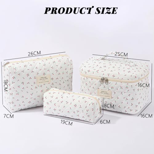 Aucuu Grande Trousse de Maquillage, Lot de 3 Trousse de Toilette Femme Voyage en Coton, Trousses de Toilette Femme Voyage, Motif Floral Grand Capacité Trousses de Toilette pour Fille Femmes – vue 2