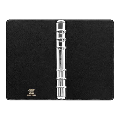 Image of Filofax Heritage Organizer, Personal Size, Black - Premium Leather, Six Rings, Cotton Cream Week-to-View Calendar Diary, Multilingual, 2025 (C026021)