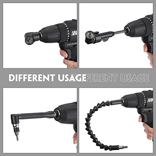 14 Pcs Flexible Drill Bit Extension Set 1/4 Inch Hex Shank Bendable Drill Bit Extension 105 Right Angle Drill 90 Right Angle Screwdriver Bits 10 Short Screwdriver Bits Electric Hand Tool #TOP5