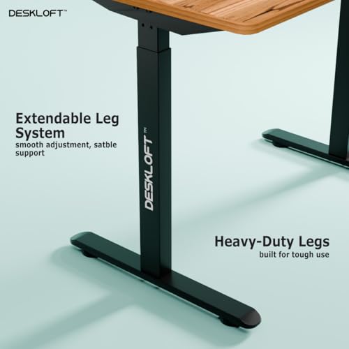 Image of Motorized Electric Standing Desk, Height Adjustable Sit Stand Workstation with Walnut Wood Grain Top, Ergonomic Computer Desk for Home & Office (Black Frame & Brown Top, 1200 x 600 mm)