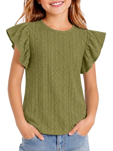 Image of Girls' Summer Shirts Cute Tops Ruffle Sleeve Crew Neck Casual Tees
