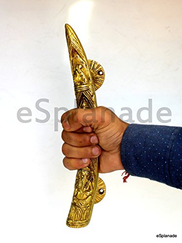 Esplanade - 11" Tusker Style Ganesha Carving Brass Door Handle Pair - Set Of 2 | Home Decor | Door Decor | Pair Of Brass Door Handles | Pair Of Brass Door Pulls #TOP6