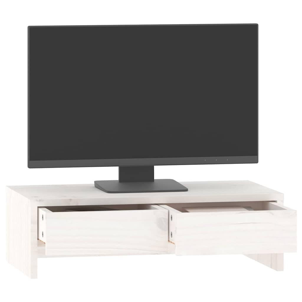 Podstawka Pod Monitor Biała 50x27x15 cm z Litego Drewna Sosnowego