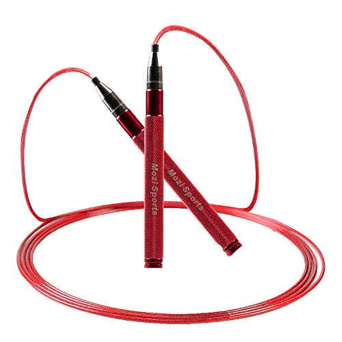 Cuerda de saltar de velocidad, sin enredos, ajustable, mango de aluminio, sistema de bloqueo automático para adultos, fitness, crossfit, entrenamientos y ejercicio cardiovascular., rojo Cover