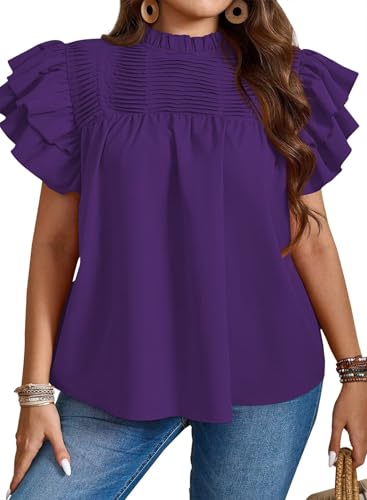 Falechay Dark Purple Tops for Women Blouses Short Sleeve Chiffon