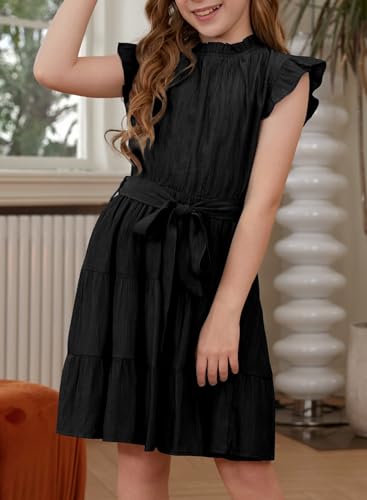 blibean Tween Girls Elegant Dresses Kids Summer Ruffle Sleeve Dress Size 4-15 Years Old3