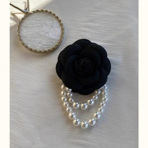 Image of Elegant Fabric Camellia Flower Brooch Pins for Women,Vintage Pearl Tassel Corsage Jewelry Brooches Dainty Lapel Pins Party Wedding Gifts