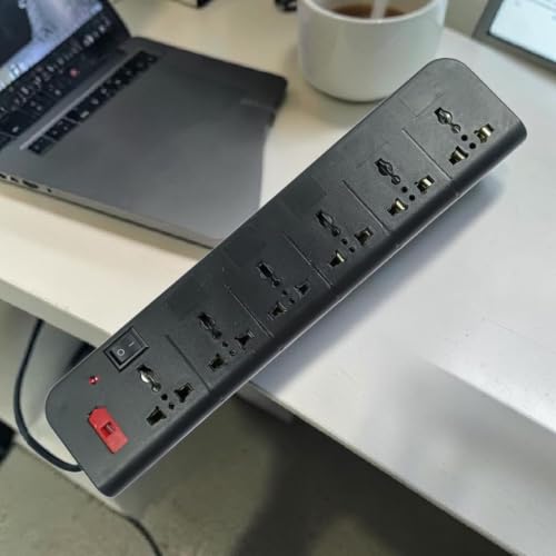 Image of Extension Board 10Amp Output 250 Volts with 2 Mtr Extension Cord & Surge Protector | Master Switch, Safety Shutter, 6 International Sockets | Multi Plug Travel Adapter
