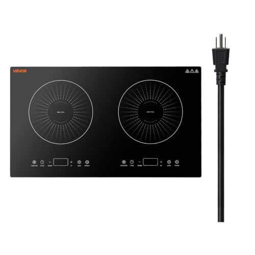 Image of VEVOR Induction Cooktop 24inch 2 Burners Built-in Electric Stove 110V 1800W, Countertop Induction Burner, with 9 Power Levels, LED Touch Screen, Ceramic Glass Surface, Child Lock, for Kitchen, RV
