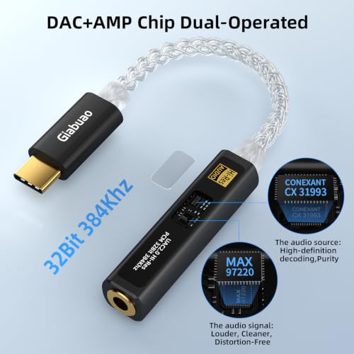 Image of USB C to Aux 3.5mm Audio Adapter with Dual Chip CX31993+MAX97220,Portable DAC Amp Dongle Headphone Amplifier with Silver-Plated Cable,Compatible with iPhone 15 /16 /17 /Android /Samsung /Mac /PC