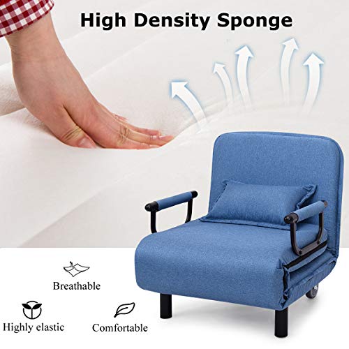 Image of CASART. Folding Sofa Bed, 3-in-1 Convertible Recliner Chair with Pillow and Caster, Indoor Single Sleeper Guest Bed Lounge Futon Couch for Home Office Bedroom Living Room (Blue)