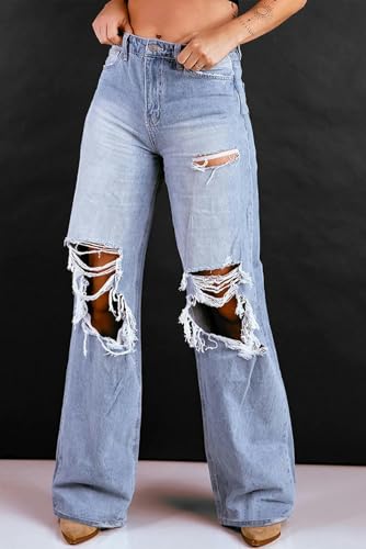 Women's Jeans High Waist Ripped Jeans for Women Fashion Loose Denim Wide Leg Pants Street Casual Trousers2
