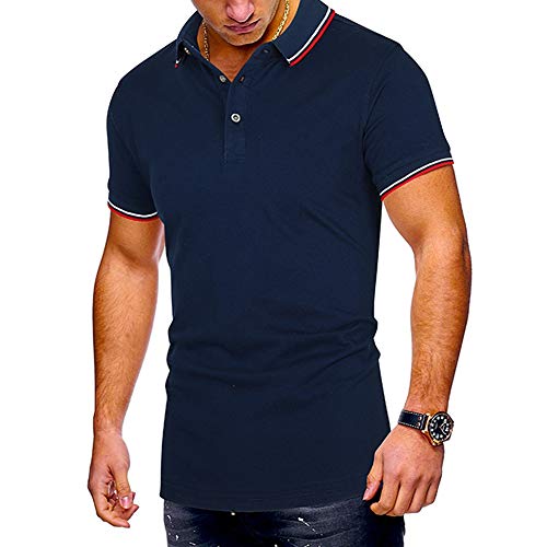 CLOUSPO Polo Sport Shirt Homme Manche Courte Slim Fit Casual Poloshirt (Marin, EU S) Cover