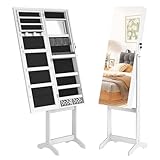 Photo Gallery froadp portagioie 2 in 1 con illuminazione a led e specchio, armadietto a specchio regolabile, 152 x 39,5 x 36,5 cm, con chiusura a chiave, colore bianco Photo Gallery froadp portagioie 2 in 1 con illuminazione a led e specchio, armadietto a specchio regolabile, 152 x 39,5 x 36,5 cm, con chiusura a chiave, colore bianco