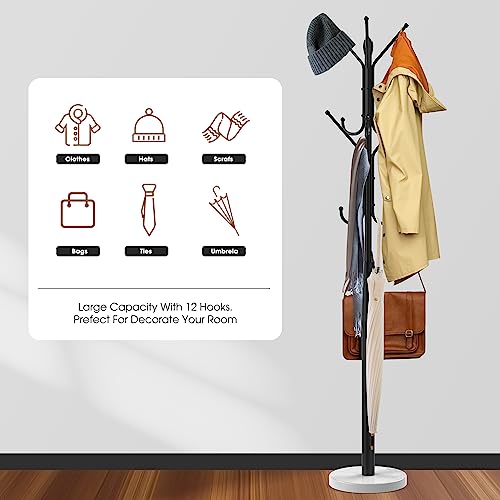 Coat-Racks-Free-StandingMetal-Sturdy-Coat-Rack-with-12-StoragesCoat-Tree-with-Natural-Marble-BaseFor-Hanging-Coat-Bags-Hats-UmbrellaFor-Entryway-Bedroom-Office Coat Racks Free StandingMetal Sturdy Coat Rack with 12 StoragesCoat Tree with Natural Marble BaseFor Hanging Coat Bags Hats UmbrellaFor Entryway Bedroom Office