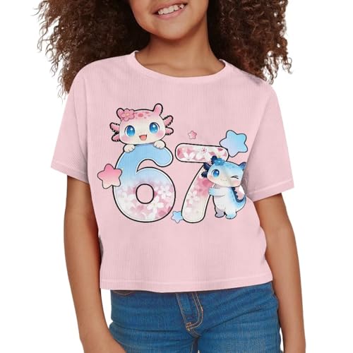 Image of Girls Crop Tees Crew Neck Casual Short Sleeve T Shirts Kids Loose Soft Comfortable Tees Blouses Shirt for Little Girl