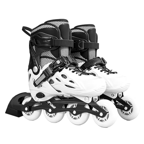 Walmeck Patines de Ruedas Ajustables Iluminados con Ruedas Brillantes Autoalimentadas y Rodamientos ABEC-7 para Niños de 6 a 12 Años (Blanco M)